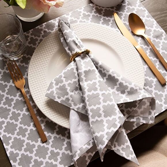 Grey Lattice Print Cloth Napkins - Picture 1 of 7